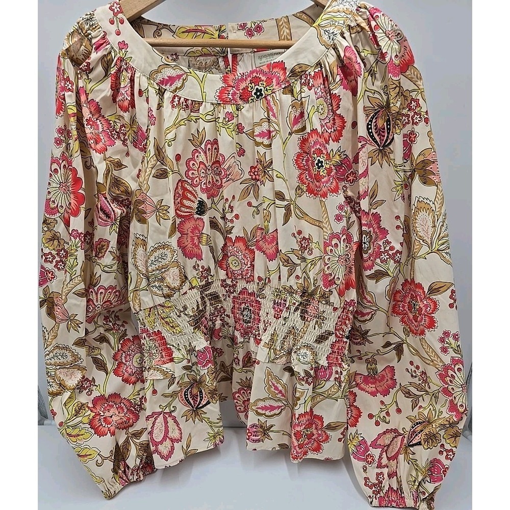 Spartina June Peplum Callawassie Jacobean Peasant Blouse Floral L Cottagecore - Picture 7 of 10